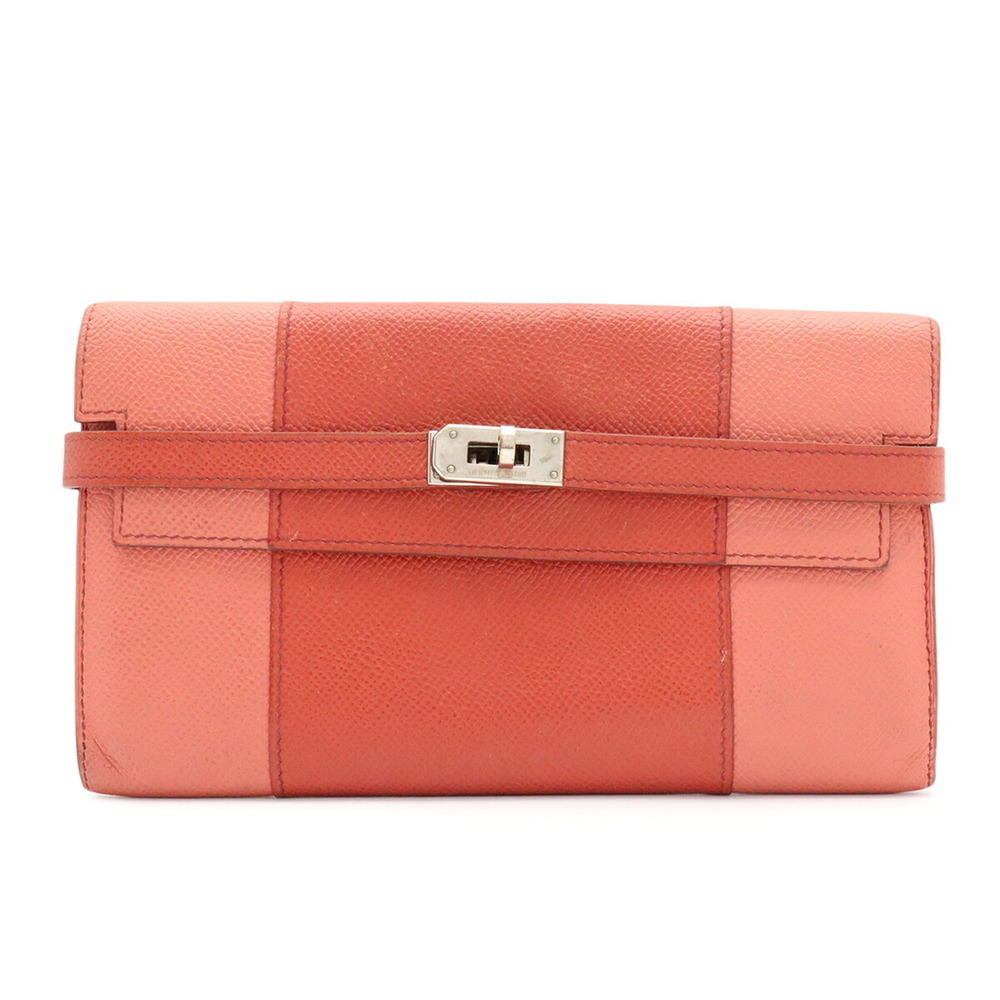HERMES Kelly Wallet Flag Bi-fold Bi-color Veau Epsom Corail Flamingo ☆ Mark □...